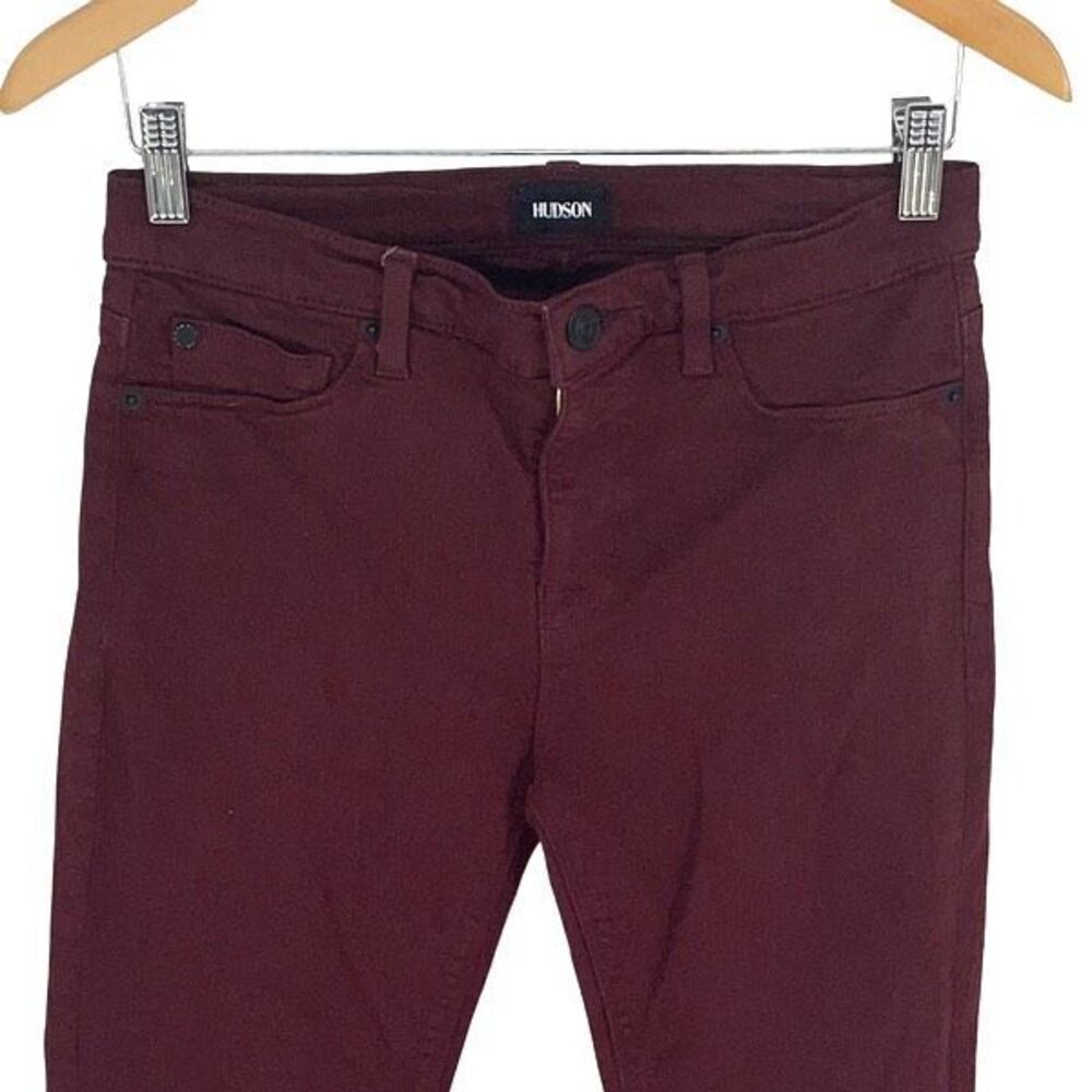 Hudson Womens Mid-Rise Flat Front Slim Skinny Jeans Burgundy‎ Dark Wash Size 27
